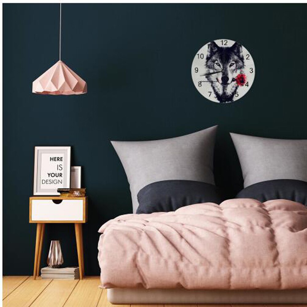Wolf Animal 10inch Big Round Wall Clock Numeral Digital Dial Mute No Ticking Sound Battery Operated Clocks Home Decoration