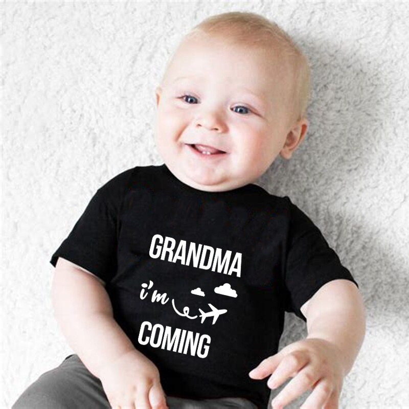 DERMSPE 2019 casuale Appena nato Del bambino Della Ragazza del Ragazzo Manica Corta Lettera Nonna Io Vengo Pagliaccetto Vestiti Vestiti Vestiti Del bambino Nero