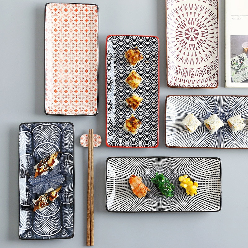 Porslin fest middag rätter porslin set japansk sushi tallrik underglasyr rektangulär tallrik hushålls kalla tallrikar 1 pc