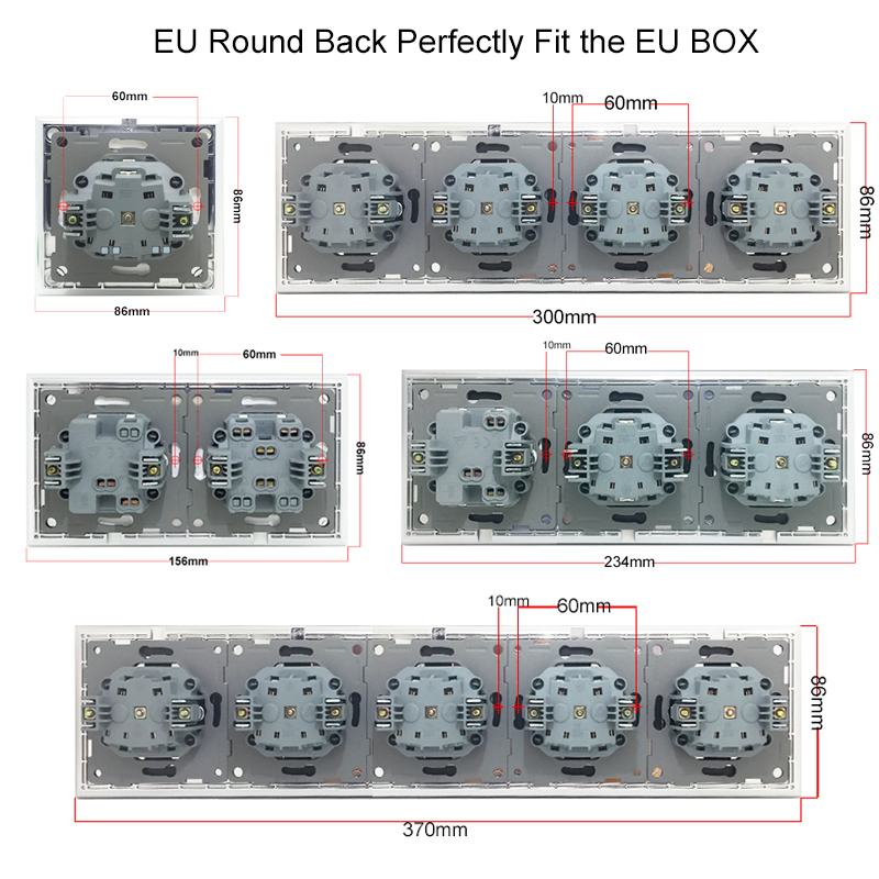 86 EU French Type A C Outlet 1 2 3 Gang On Off Fan Dimmer Wall Switch Double Electrical USB RJ45 Cat6 Sockets Round Back Claws