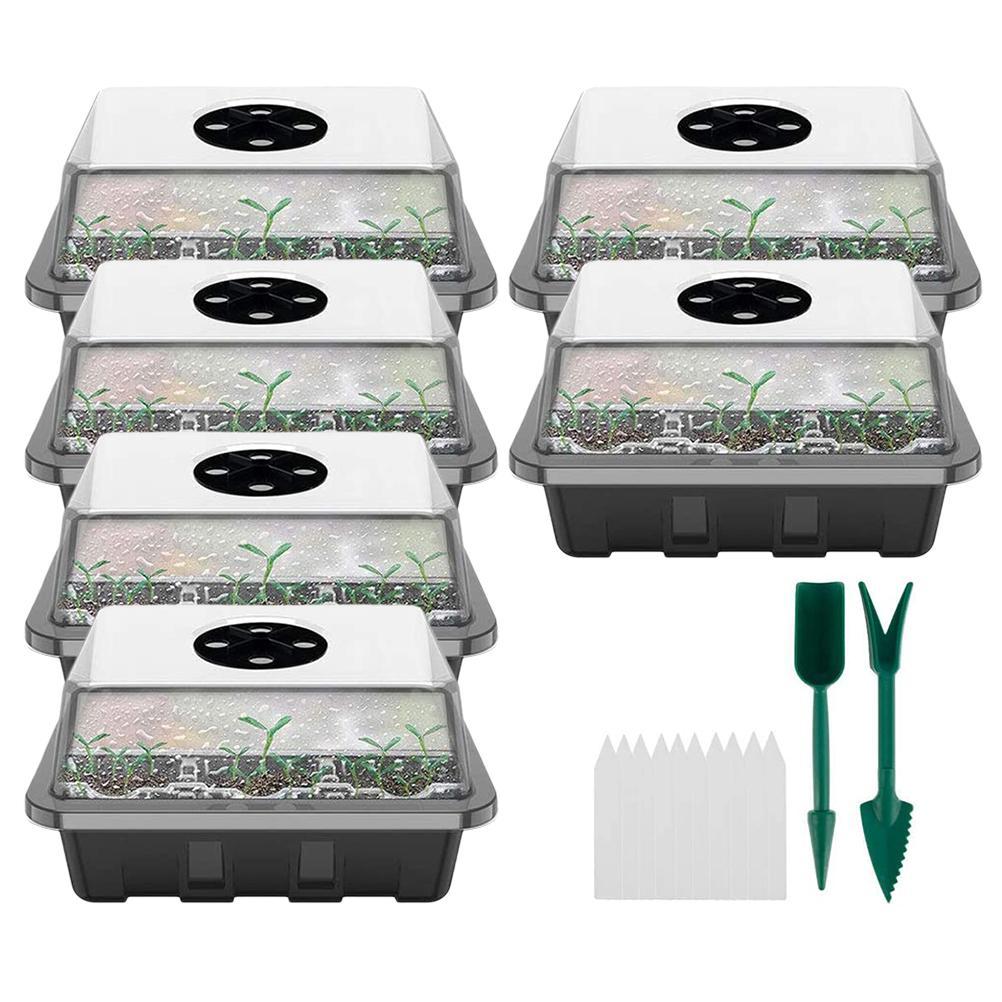 6Pcs Greenhouse Propagation Box 12 Cells Plants Tray Indoor Mini Greenhouse Propagation Sets with Lid and Ventilation