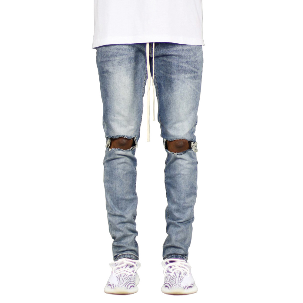 Men Ripped Zipper Jeans Spring Autumn Skinny Hip Hop Jeans