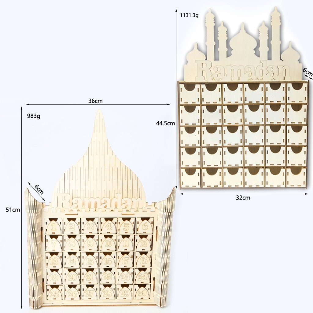 1PCS Eid Sign Advent Calendar Countdown House Drawer Party Wedding DIY Decoration Home Wooden Decoration