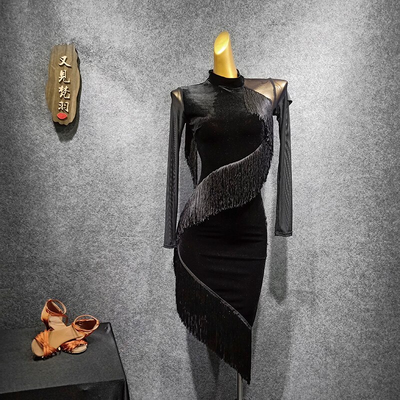 Vestido sexy de baile latino con flecos, trajes de para salsa, ropa de baile de jazz moderno, trajes de baile para salón de baile latino