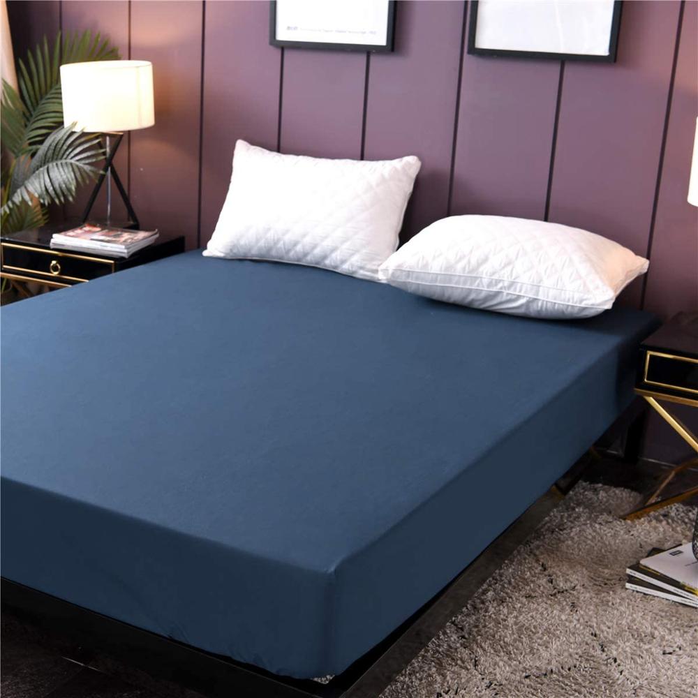 Waterproof Mattress Cover Anti-mite Hypoallergenic Fitted Sheet Solid Color Breathable Mattress Protector Queen King Size: Navy / Full 54x75inch