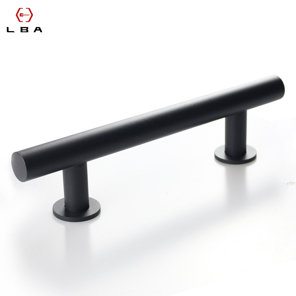 LBA American Barn Door Handle Black Carbon Steel Glass Sliding Push Pull Handles Cabinet Furniture Round Drawer Flush Handle