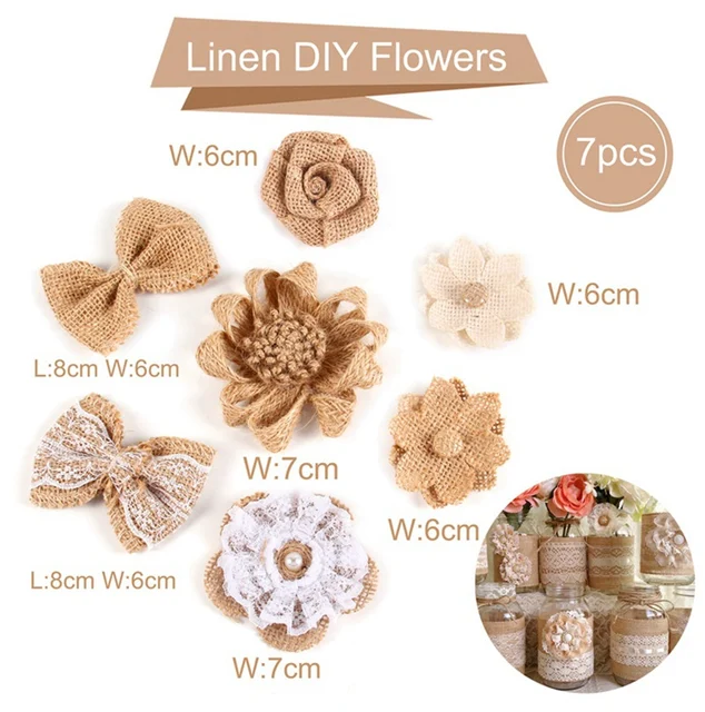 Cinta de encaje de arpillera de yute Natural de 2 metros y 5cm con borde de encaje blanco, decoración rústica de boda para boda, cintas artesanales con lazo DIY: Láser brillante