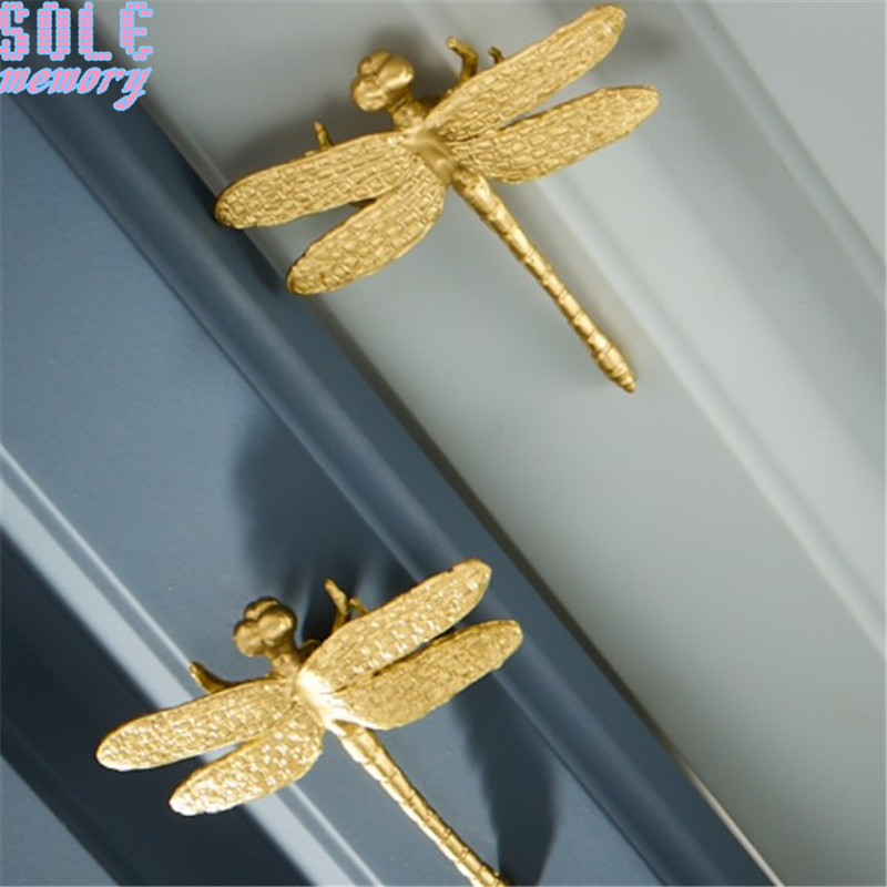 Luxury Brass Dragonfly butterfly Door Handle Cupboard Drawer Pull Kitchen Cabinet Wardrobe knobs Kids Room Hardware