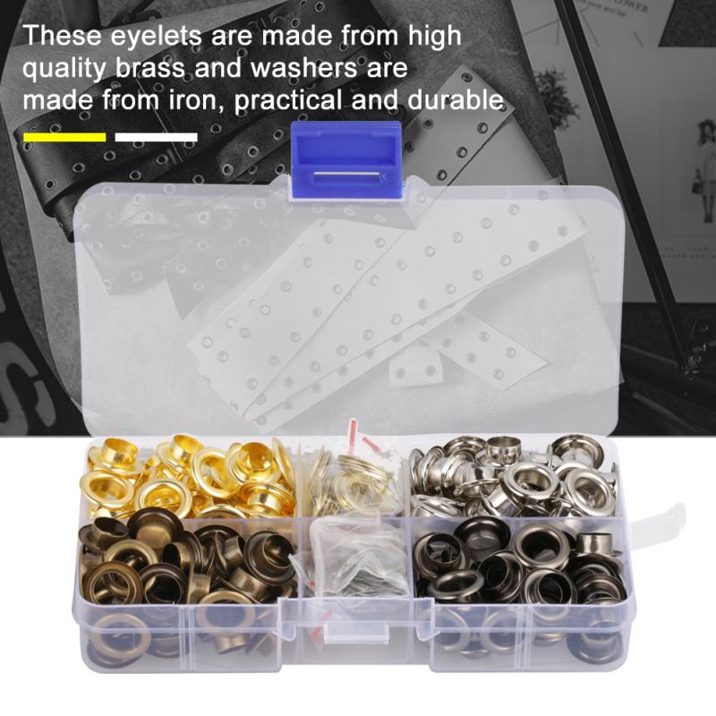140 sæt / æske 8mm øjetømring messing læder håndværk øjenunderskærme sæt med kasse diy håndværk tøj tilbehør