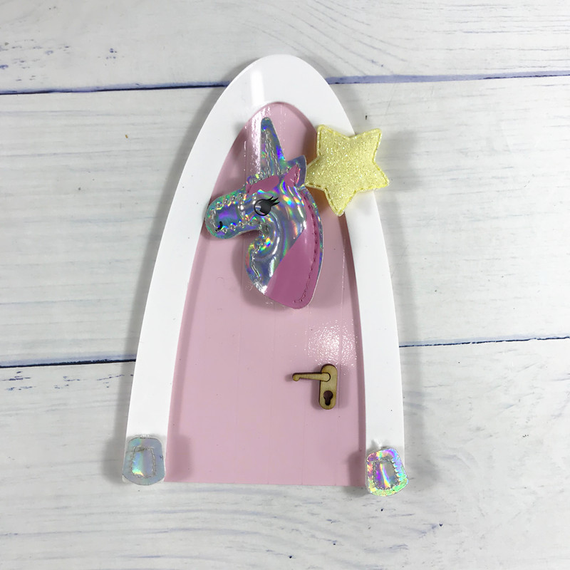 Hand Made pink Arch Fairy door great for girls miniature magic fairies tooth fairy door Set Dust Welcome Mat Feet Printer: unicorn door