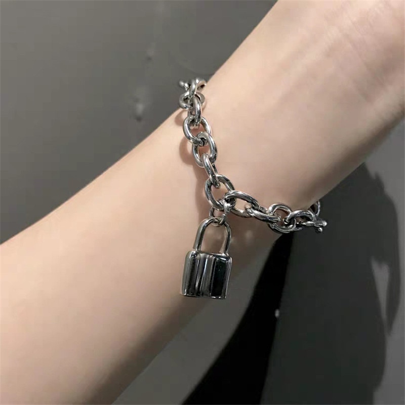Vintage Lock Cross Punk Rock Chain Adjustable Bracelet Long Chain Silver Color Stainless Metal Line for Man Women Jewelry Party