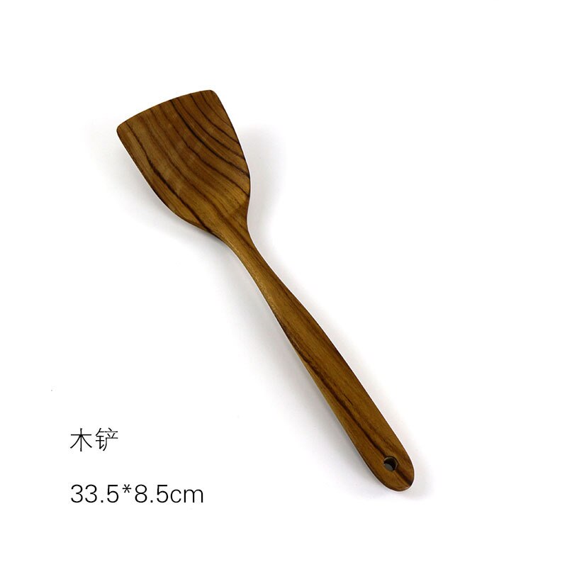 1PC solid wood soup spoon rice spoon tableware cooking long handle wooden shovel household kitchen shovel cooking spoon set: E