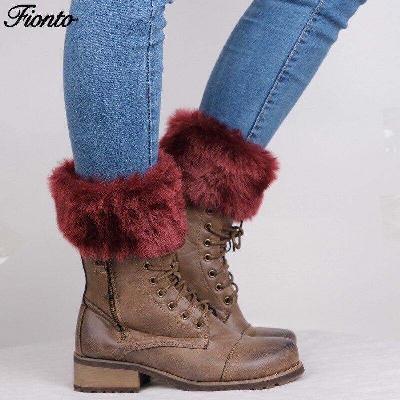 FIONTO Winter Woolly Boot Covers Warm Socks Christmas Woolly Foot Strap Short Woolen Yarn Shoes Cover Fur Leg Warmer