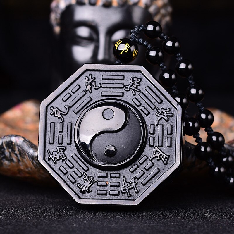 Black Obsidiaan Bagua Ketting Hanger Yin Yang Hanger Zwarte Jade Hanger Jade Sieraden Met Kralen Ketting