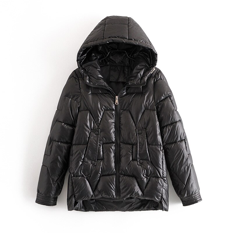 Kvinner vinterjakke parkas ungdom slank hette dame parkas jakke casual street varm høst vinterjakke jakke: Svart / M