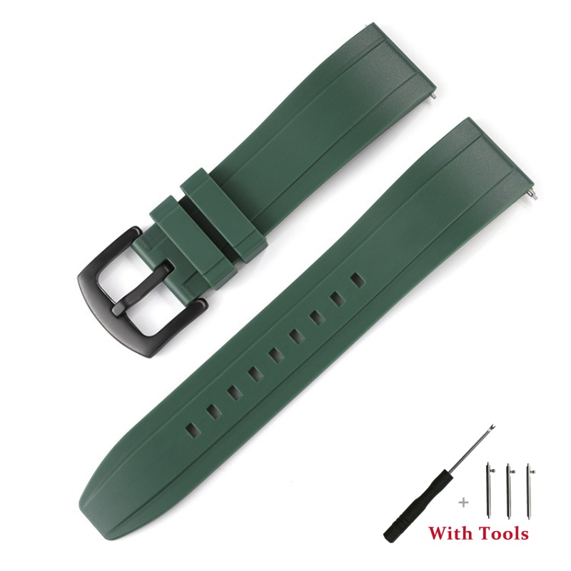 18mm 20mm 22mm 24mm 26mm Bracelet de montre en Silicone à dégagement rapide Bracelet de montre en caoutchouc étanche Bracelet accessoires avec outil: GREEN BLUE / 24mm