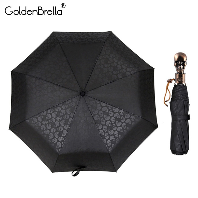 Schädel Griff Regenschirm Männer Automatische 3 Klapp Kreative Punk retro 8 Rippen Winddicht Sonnenschirm Regenschirm Regen Männer