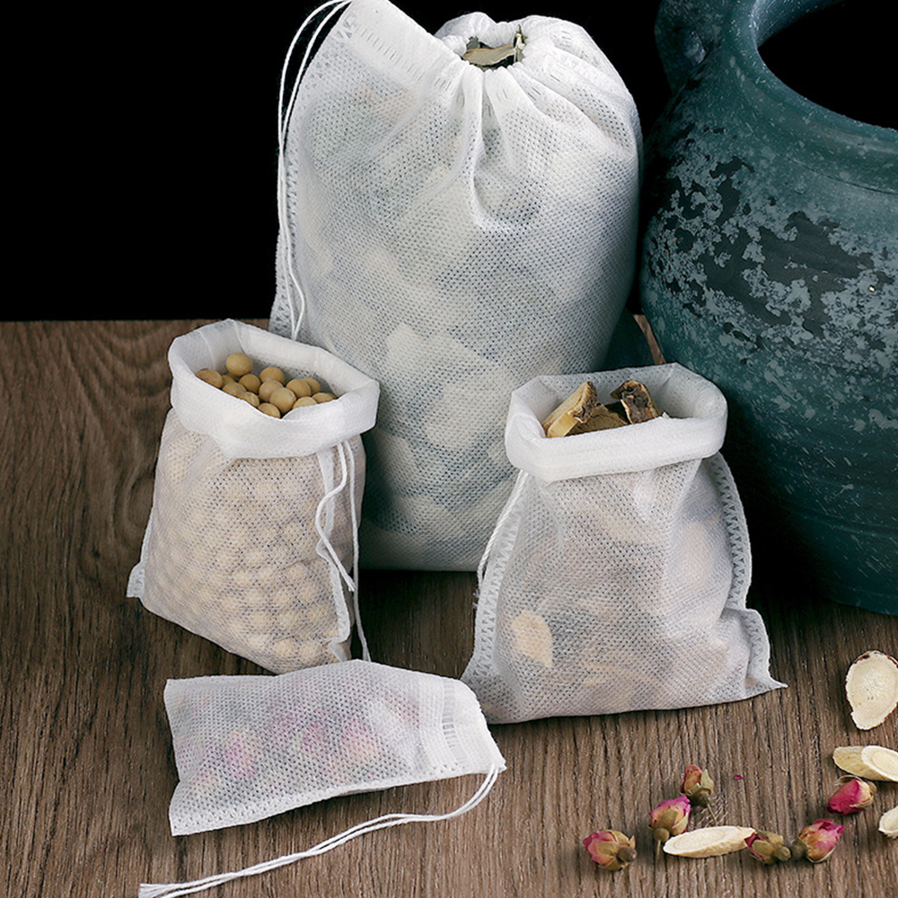 Bolsa de té desechable con sello de cuerda, filtro de tela no tejida de grado alimenticio, bolsa de medicina china, 100 piezas