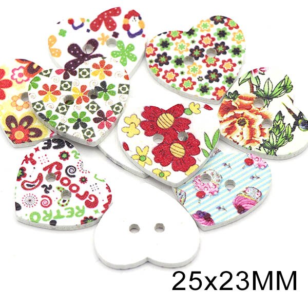 50Pcs Red Heart Decorative Button 2-Holes Wooden Buttons for Clothing Love Craft Supplies DIY Bags Sewing and Needlework 15x13mm: 03