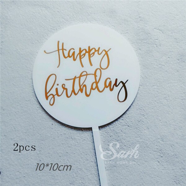 Ins Stil Runde Bronzing "Happy Birthday" Krone Bogen-knoten Kuchen Topper Dessert Dekoration für Hochzeit Geburtstag Party: 2pc A