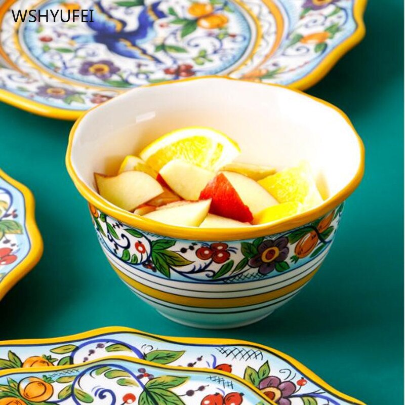 1 szt. Ceramiczny talerz na owoce zastawa deserowa talerzyk deserowy ręcznie malowany zastawa obiadowa ślub wakacje przybory kuchenne piękne