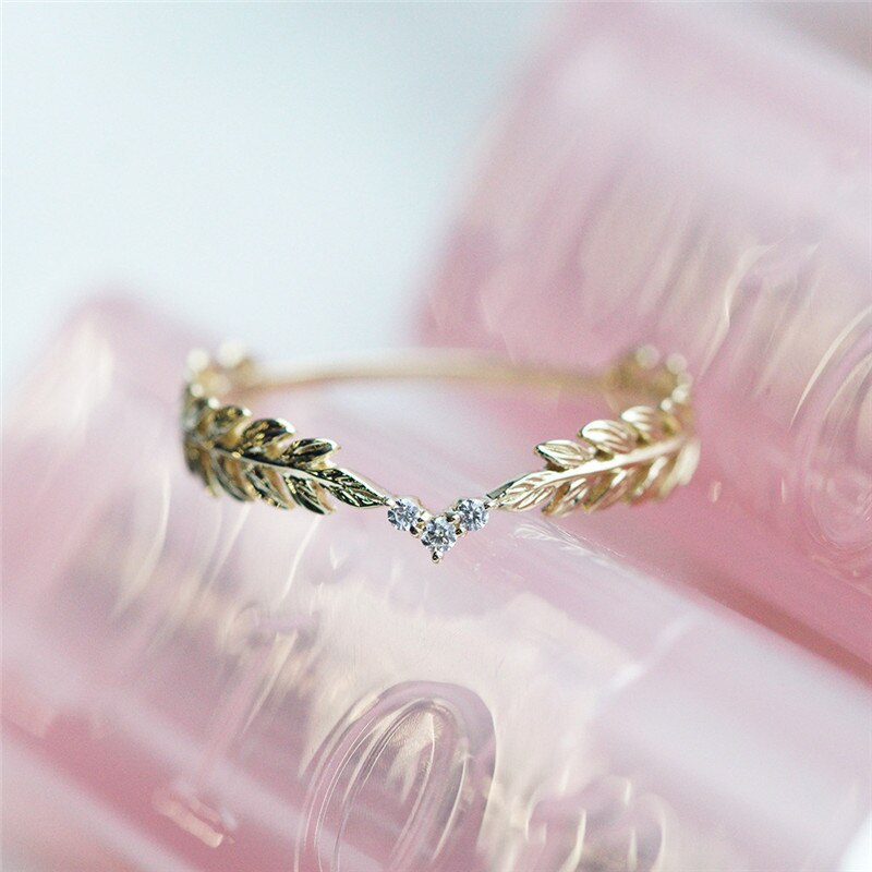 Wheat Rings Golden Finger Ring for Women Peace Symbol Party Rings Female Plant Jewelry bijoux femme: 7