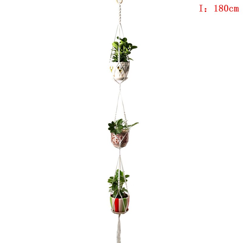 Vintage macramé plantenhanger haak bloempothouder 4 poten touw hangend touw muur huis tuin balkon decoratie mand: I