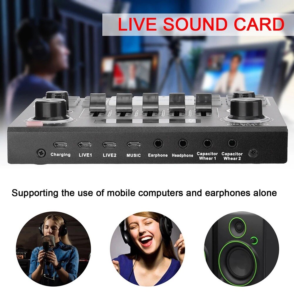 V9 Sound Card Audio Set Interface External Usb Webcast Studio Live Microphone Bluetoo Function For Phone Computer