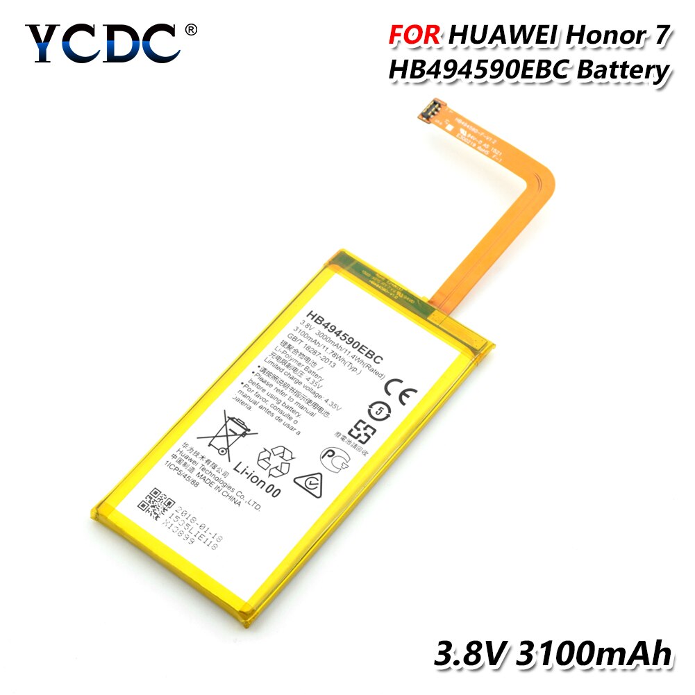Ycdc 100%  li-ion litium 3100 mah telefonbatteri  hb494590 ebc för huawei honor 7 plk -l01/ul00/al10/tl01h