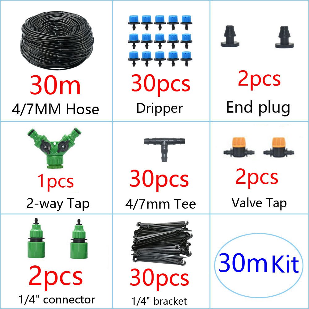 DIY Drip Irrigation System Automatic Watering Garden Irrigation Micro Drip Watering Kits with 8 Holes Drippers Sprinklers: 30M Kit