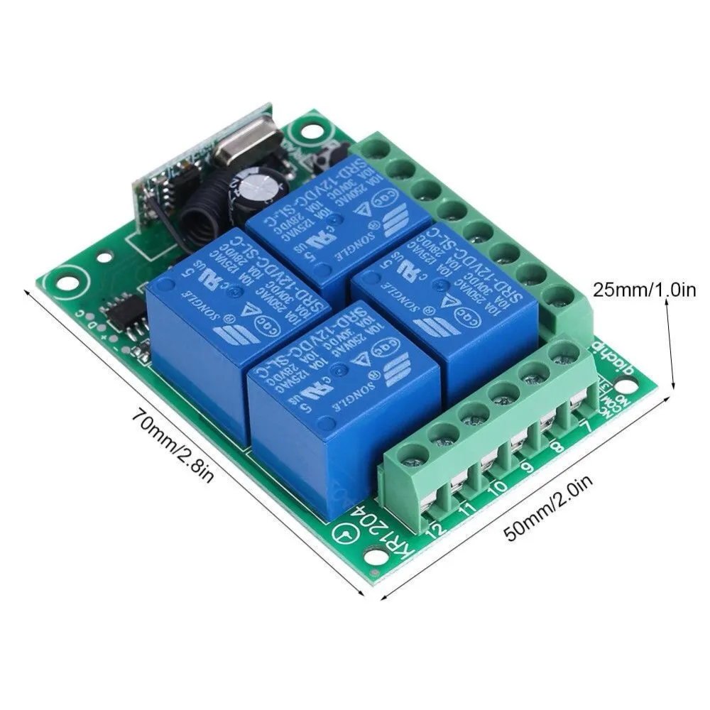 Germa Universele Draadloze Afstandsbediening Schakelaar Dc 12V 4CH Relais Ontvanger Module Met 4 Kanaals Rf Afstandsbediening 433 Mhz zender