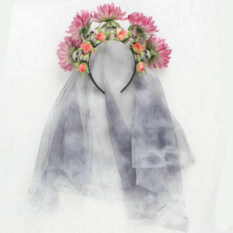 De dødes dag jul rose sort slør med blomster dame fancy dress halloween bryllup død brud pandebånd kostume hovedbeklædning