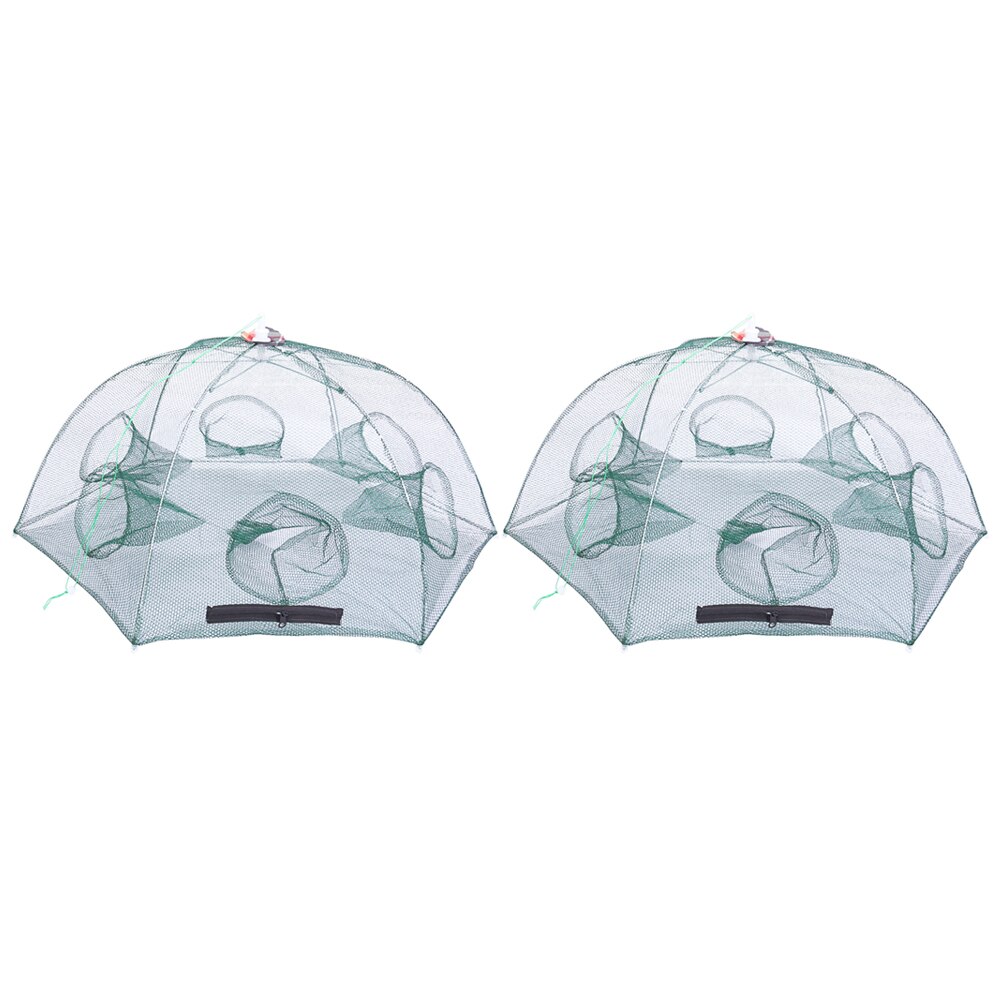 Foldable Crab Net Trap Cast Dip Cage Fishing Net For Fish Minnow Crawfish Shrimp Umbrella: Six Entrance 2pcs
