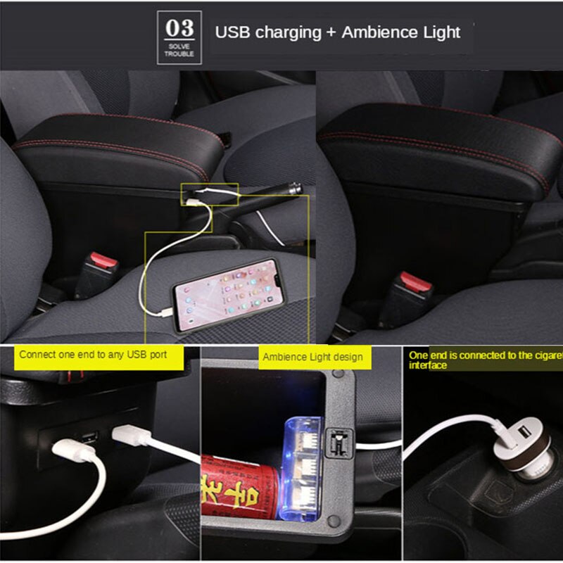 For Kia Morning Armrest box For Kia Picanto Car Armrest Interior Parts details Special Retrofit parts Center Storage box USB