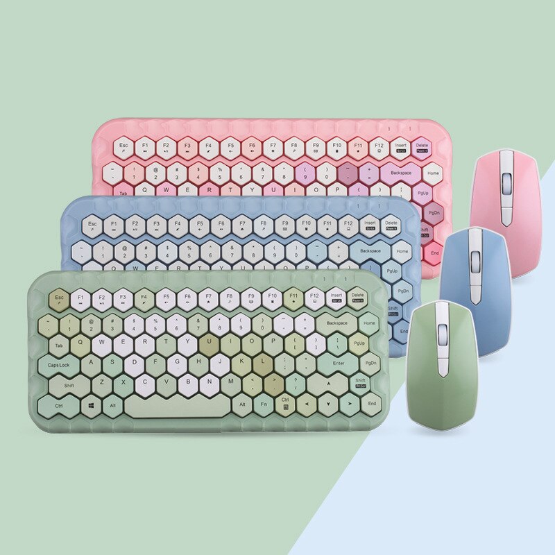 Jelly Comb 2.4G Wireless Keyboard Mouse Set Pink Girl Color Wireless Keyboard Comb for Laptop Notebook Mini Home Keyboard Set