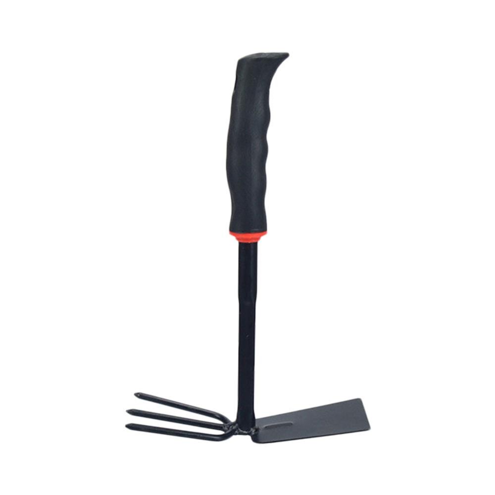 Herramienta de jardinería rastrillo de cinco dientes pala de dos usos mango de goma negro Juego de jardinería pala de jardín plantación de hogar: Dual-use hoe
