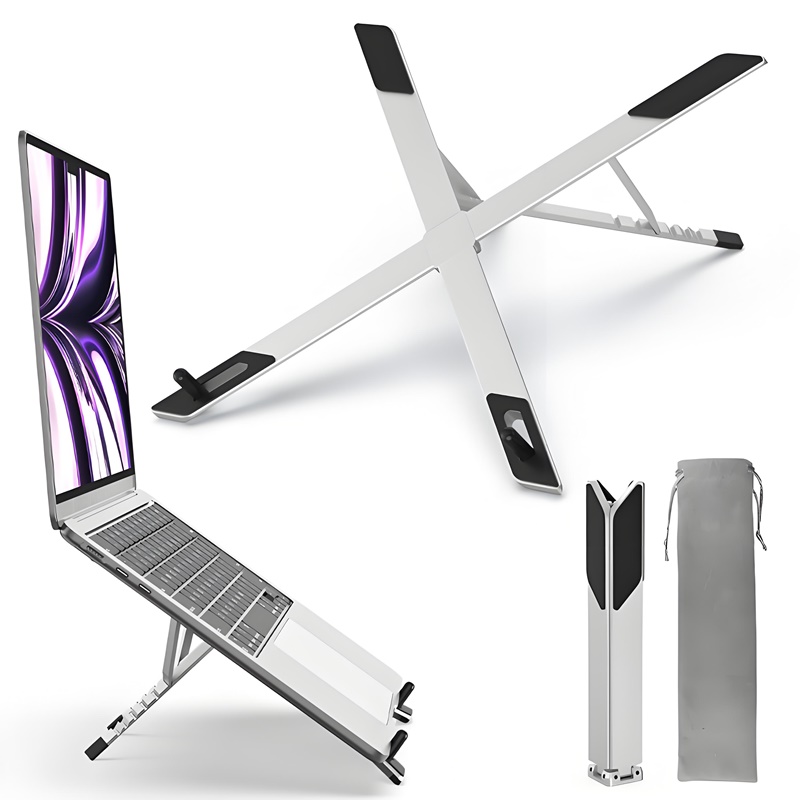 Draagbare opvouwbare mini metalen laptopstandaard voor bureau, in hoek verstelbare notebookhouder, compatibel met 10-17 inch laptops, tablets: Zilver