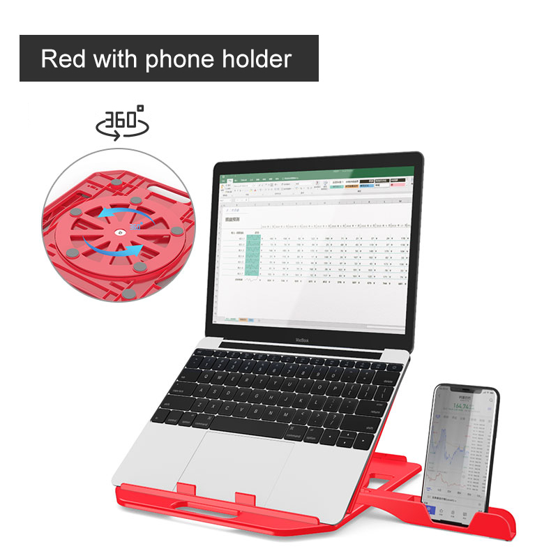 Hoogte Verstelbare Laptop Stand Voor Macbook Lenovo Computer 360 Graden Roterende Bodem Notebook Cooling Pad Beugel Telefoon Stand: Red