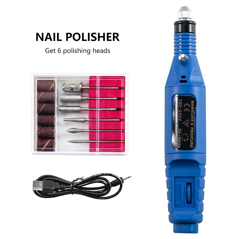 Professionele Elektrische Nagel Boor Machine Nail Bestanden Pen Pedicure 6 Bits Millinguv Led Gel Polish Remover Nail Art Manicure Tool: 5