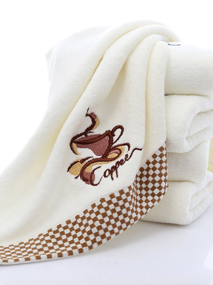 Embroidery Towel Set Pure Cotton Pure Color Sports Soft Printing Beauty Towel Plaid Bath Towel Adult Children Home Bathroom