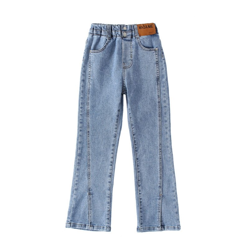 Pantalones vaqueros elegantes e informales para niña, ropa para niño, pantalón vaquero azul para adolescente, pantalón acampanado de ocio con abertura, novedad de primavera 2022: 14