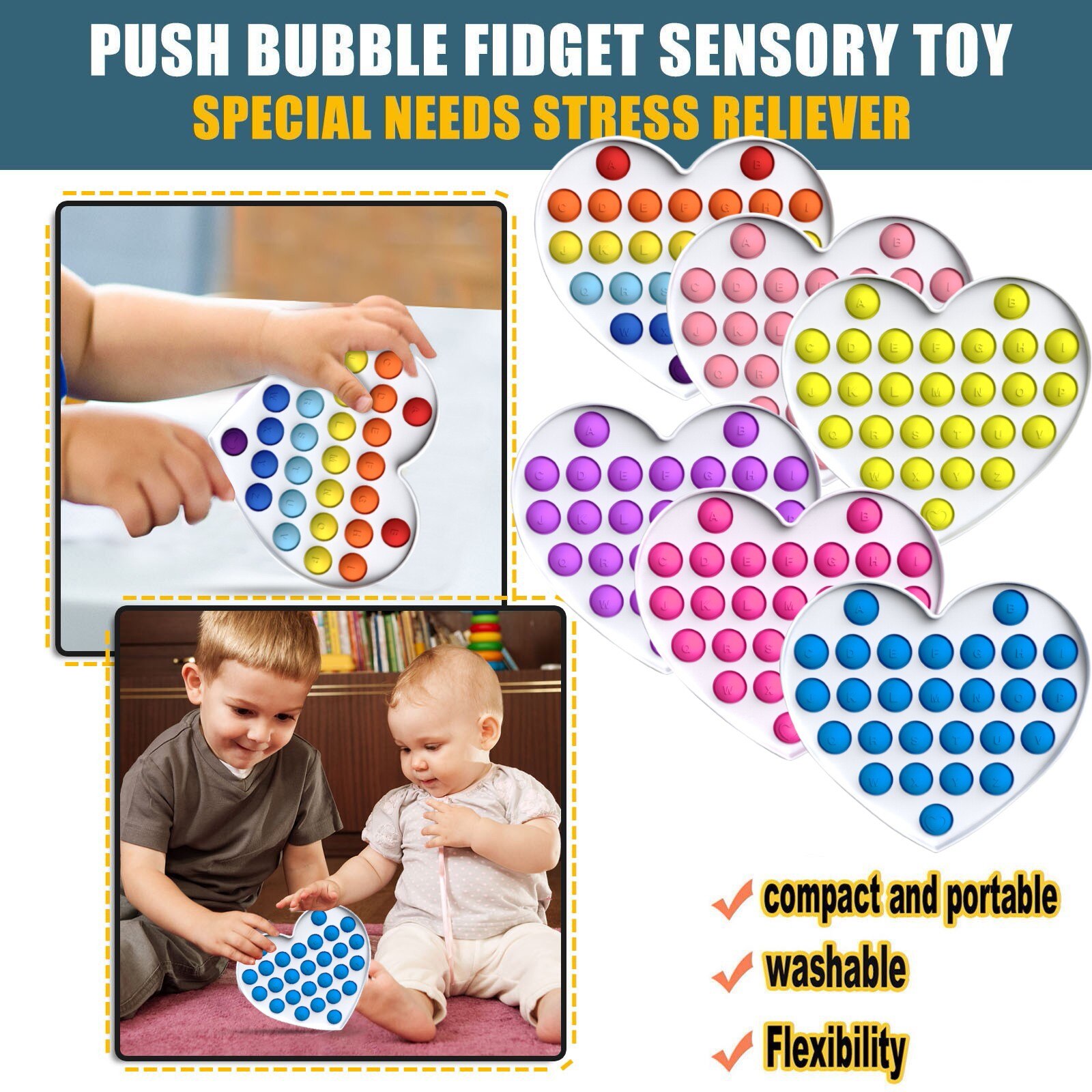Fidget Toys Push Bubble Autism Special Needs Stress Reliever Helps Relieve Stress and Increase Focus Soft Squeeze Toy