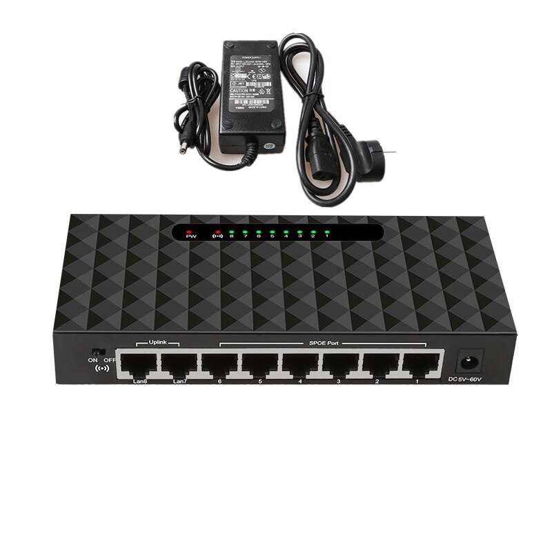 8 Port SPOE Switch Ethernet with 90W Power Adapter for Network IP Cameras Or Wireless AP/ 6 PoE Splitter suitable for CCTV 250M: with power adapter