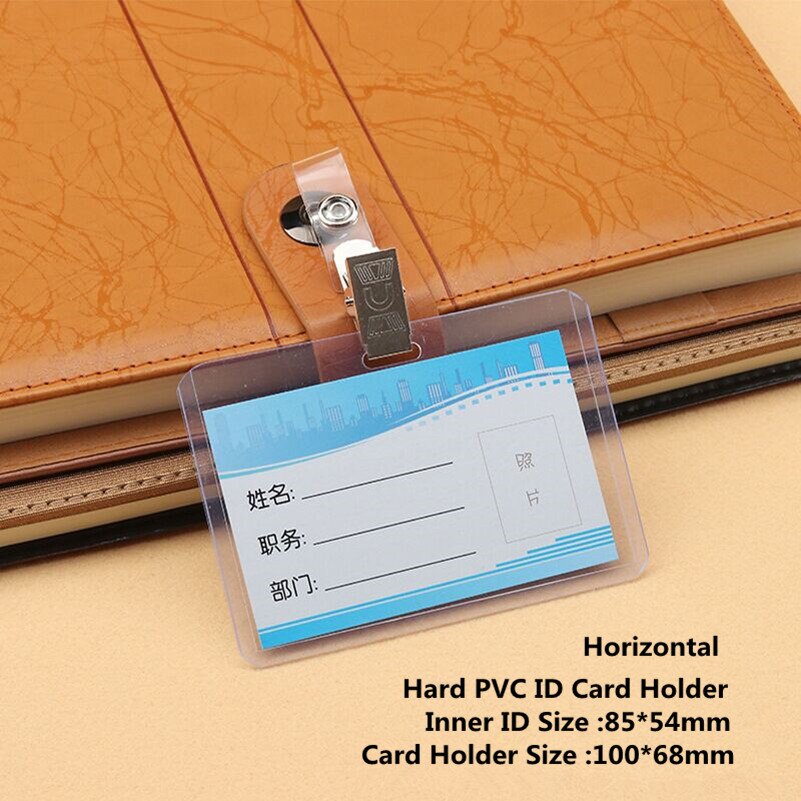 Heavy Duty Clear Transparent Plastic PVC Vertical ID Card Name Badge Holder Sleeve Pouch with Waterproof Type Resealable Zip: Hard PVC Horizontal
