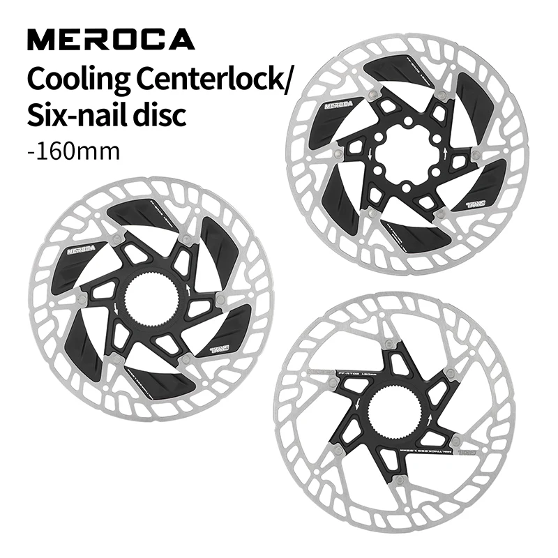 Meroca ultralet cykelbremseskive med 160mm diameter, udhulet 6-- boltet/centrallås, brugt til shimano/sram bremser