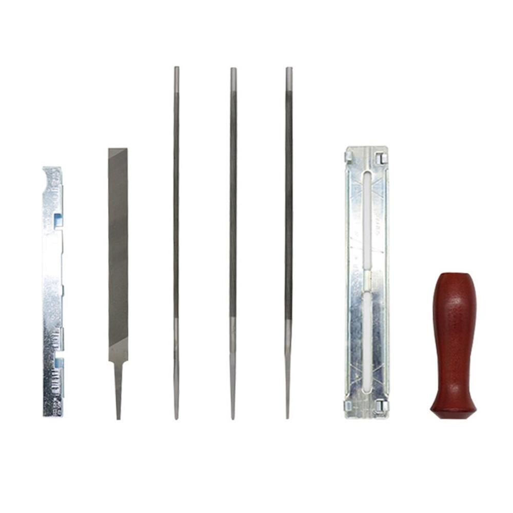8pcs Chainsaw Chain Sharpening Kit Tool Set Hardwood Handle + Round/Flat File Guide Bar File Sharpener Tools