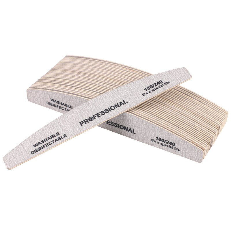 Limas de madera de palo fuerte para uñas, 100 Uds., bote gris, bloque de amortiguación para manicura y pedicura, limas de madera de doble cara, suministro de uñas, 180/240