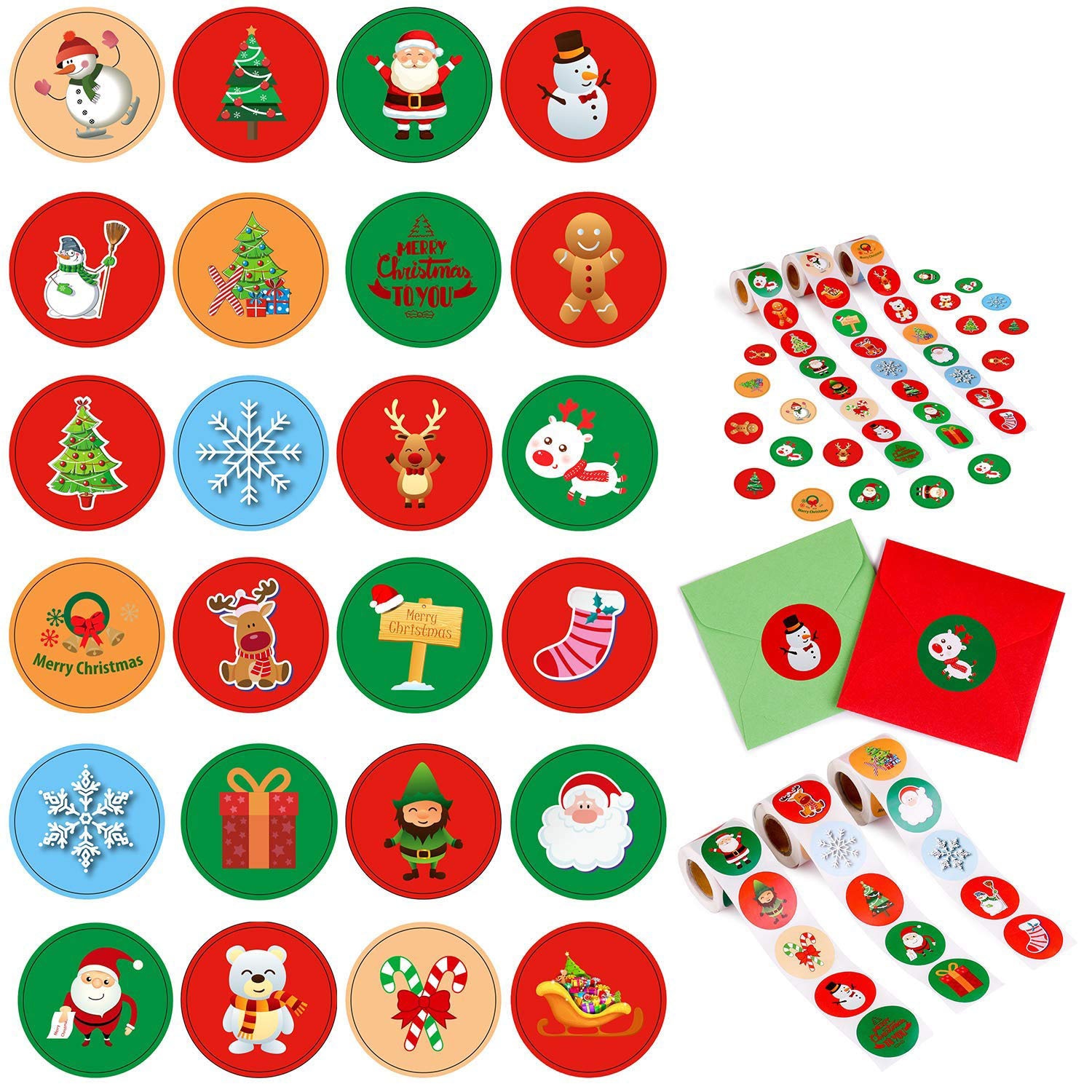 500 Sheets/Roll Ronde Etiketten Sneeuwvlok Kerstman Verpakking Sticker Voor Snoep Zak Box Verpakking Zak Kerst Decoratie
