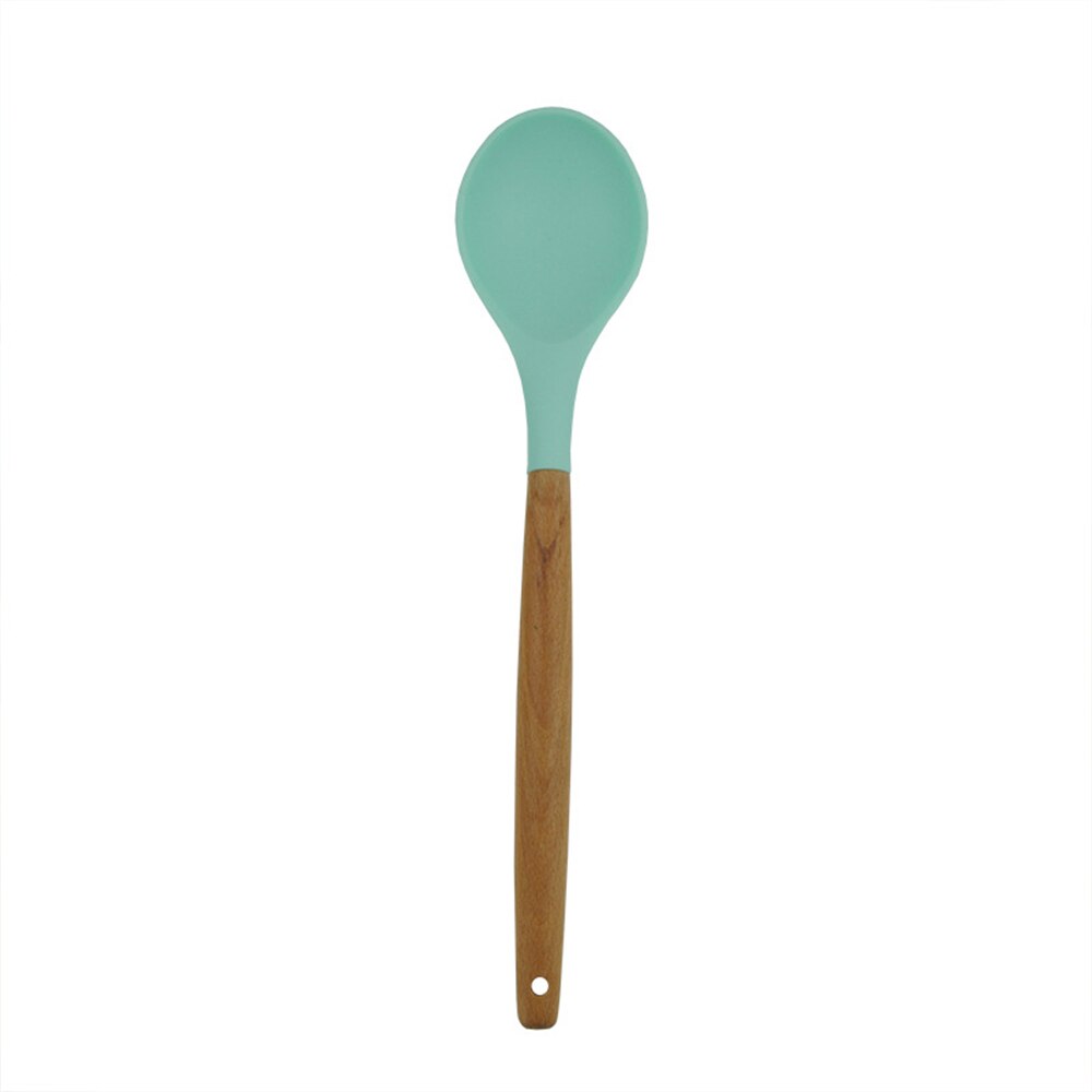 Wooden Handle Silicone Kitchenware Set for Non-stick Pan Kitchen Tool Accessories Spatula Spoon Clip Whisk Brush Ladle: Spoon