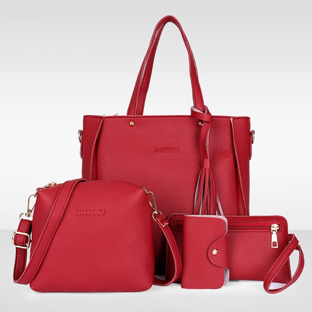 4 Uds. Bolso de mano de cuero con patrón para mujer, bolso cruzado, bolso mensajero, paquete de tarjeta, cremallera sólida, conjunto de bolsos de mano elegantes para mujer: color 1